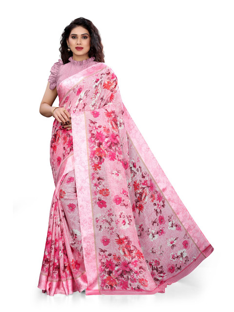 

KALINI Pink & White Floral Zari Satin Bagh Saree