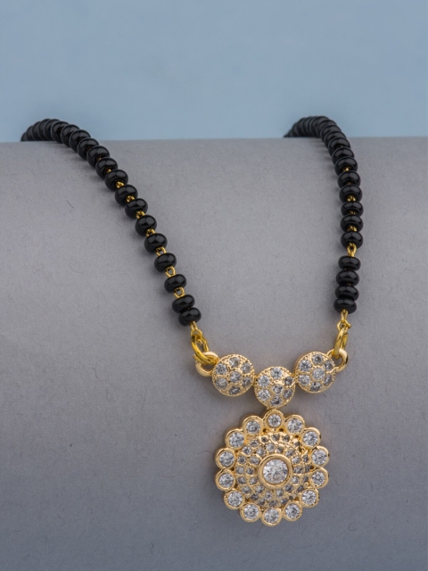 

Alankruthi Gold-Plated White & Black AD-Studded & Beaded Mangalsutra