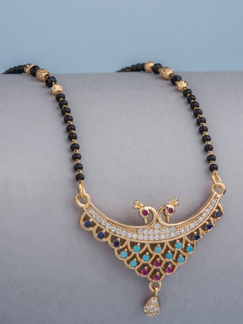 

Alankruthi Gold-Plated White & Black AD-Studded & Beaded Mangalsutra