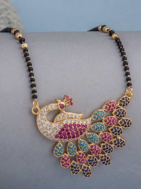 

Alankruthi White & Black Gold-Plated AD-Studded & Beaded Mangalsutra