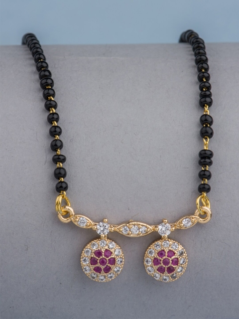 

Alankruthi Gold-Plated White & Black AD-Studded & Beaded Mangalsutra