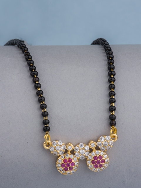 

Alankruthi Gold-Plated White & Pink AD-Studded & Beaded Mangalsutra