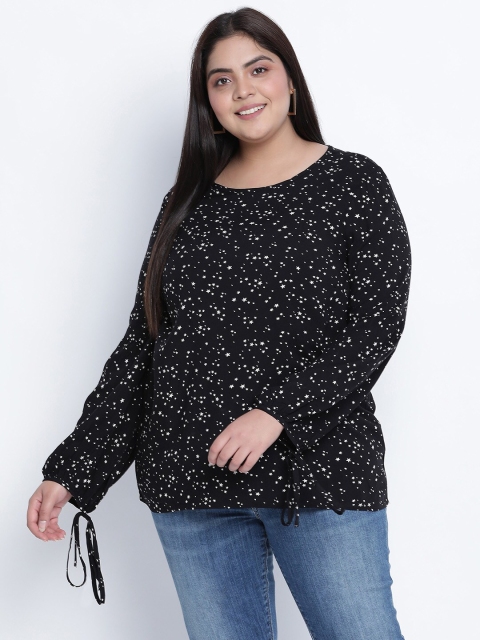 

Oxolloxo Black Plus Size Geometric Crepe Regular Top