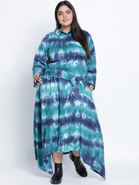 

Oxolloxo Plus Size Blue & Green Tie and Dye Dyed Crepe Maxi Dress