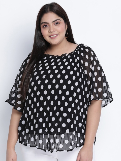 

Oxolloxo Women Black Polka Dots Plus Size Pleated Top