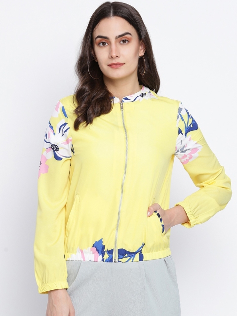 

Oxolloxo Women Yellow Off White Floral Lightweight Bomber Jacket