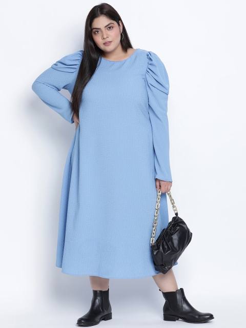

Oxolloxo Plus Size Blue Satin A-Line Midi Dress