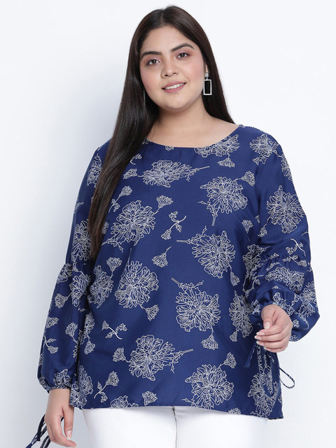 

Oxolloxo Navy Blue Floral Plus Size Regular Top