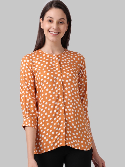 

Park Avenue Woman Women Beige & White Polka Dots Print Casual Shirt