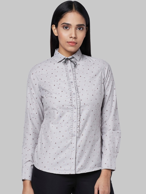 

Park Avenue Woman Women Grey & Brown Floral Print Casual Shirt