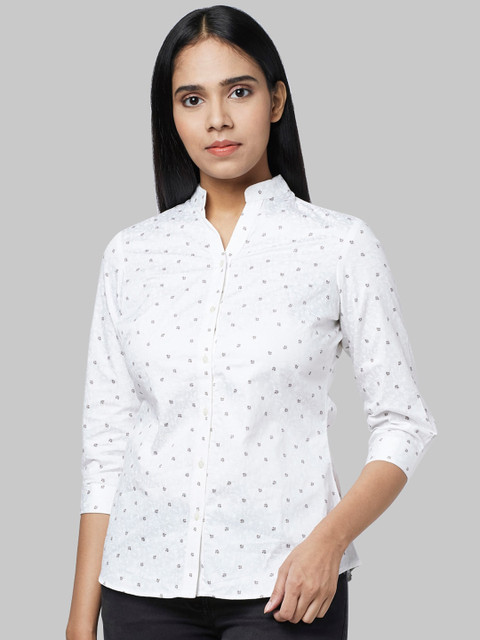 

Park Avenue Woman Women White & Brown Floral Print Casual Shirt