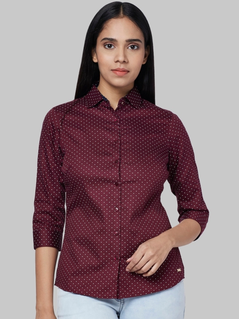 

Park Avenue Woman Women Maroon & White Opaque Printed Cotton Casual Shirt