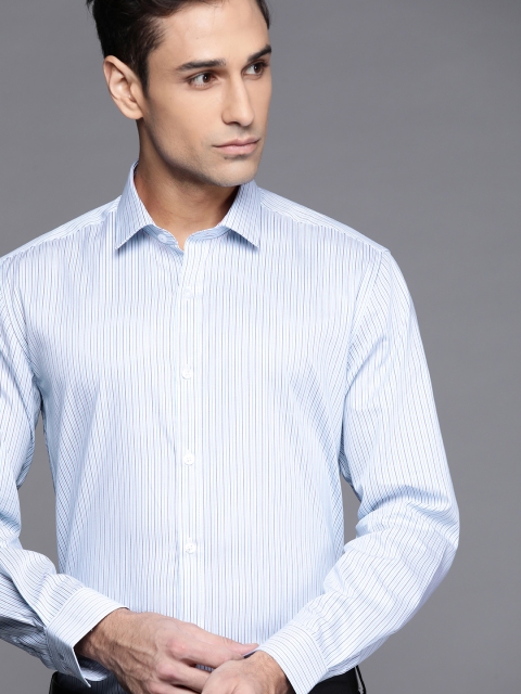 

Louis Philippe Men Blue & White Pure Cotton Slim Fit Striped Formal Shirt