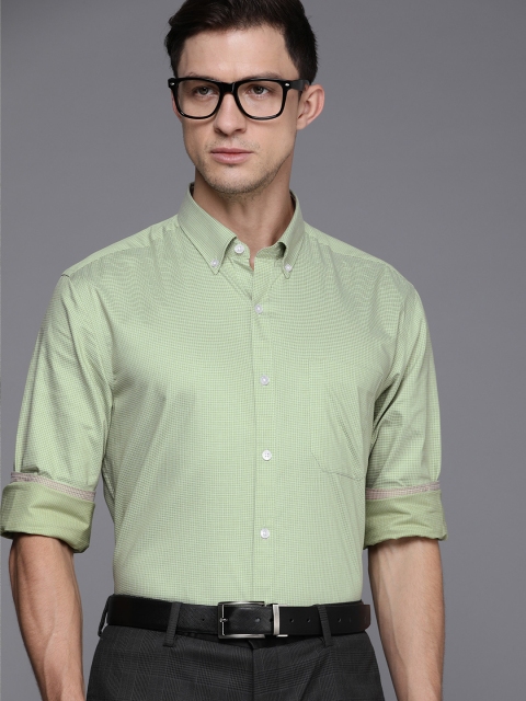 

Louis Philippe Men Green & White Slim Fit Micro Checked Opaque Formal Shirt