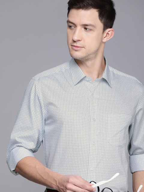

Louis Philippe Men Blue Slim Fit Grid Tattersall Checks Opaque Pure Cotton Formal Shirt