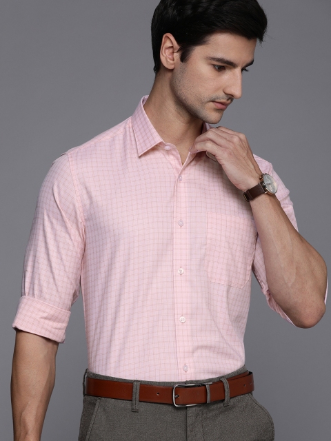 

Louis Philippe Men Pink Slim Fit Opaque Checked Pure Cotton Formal Shirt