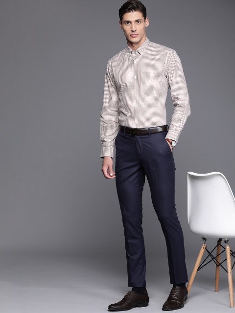 

Louis Philippe Men Off-White & Brown Slim Fit Pure Cotton Checked Formal Shirt
