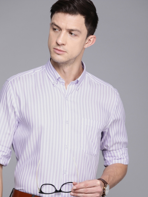 

Louis Philippe Men Purple & White Slim Fit Bengal Striped Opaque Formal Shirt