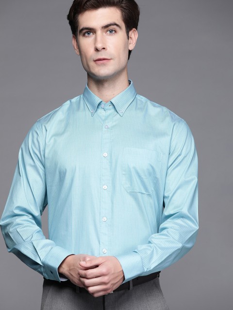 

Louis Philippe Men Blue & White Pure Cotton Slim Fit Striped Formal Shirt