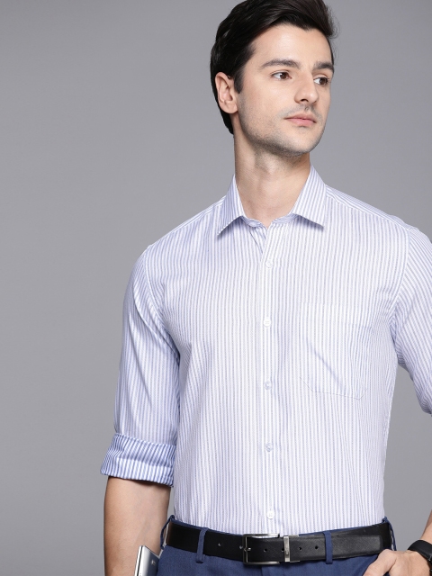 

Louis Philippe Men Blue & White Cotton Slim Fit Opaque Striped Formal Shirt