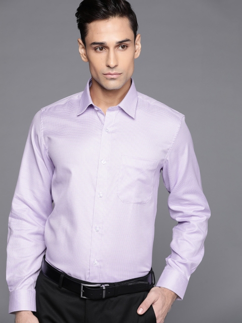 

Louis Philippe Men Purple & White Self-Design Pure Cotton Slim Fit Formal Shirt