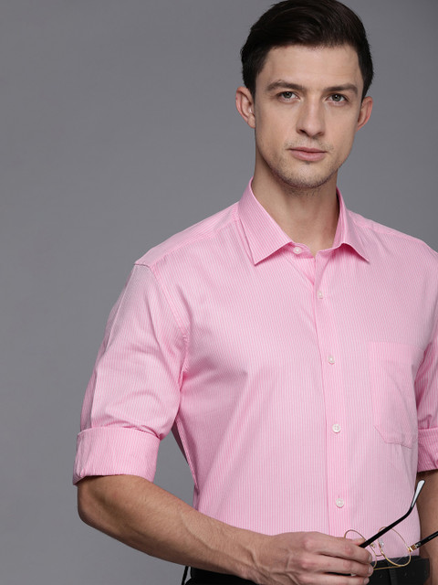 

Louis Philippe Men Pink & White Slim Fit Opaque Striped Formal Shirt