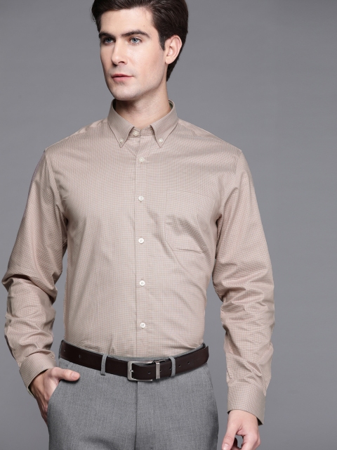 

Louis Philippe Men Beige Pure Cotton Slim Fit Checked Formal Shirt