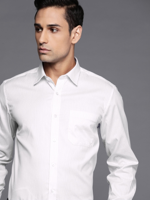 

Louis Philippe Men White & Blue Pure Cotton Slim Fit Striped Formal Shirt