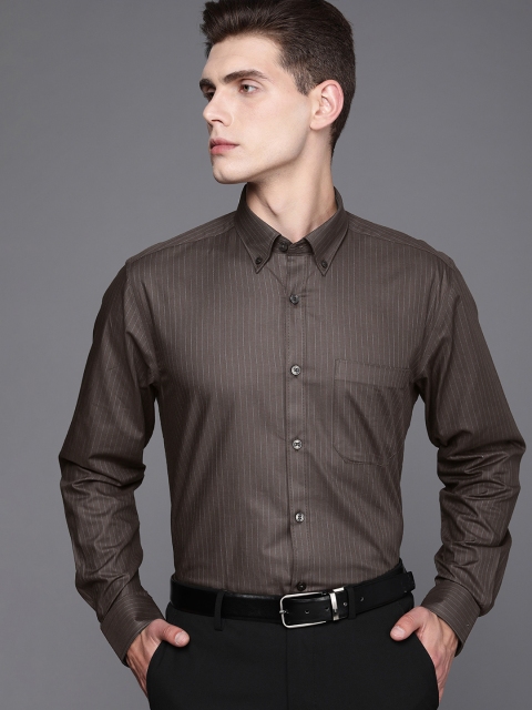 

Louis Philippe Men Brown Slim Fit Striped Pure Cotton Formal Shirt
