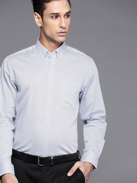 

Louis Philippe Men Blue & White Pure Cotton Slim Fit Striped Formal Shirt