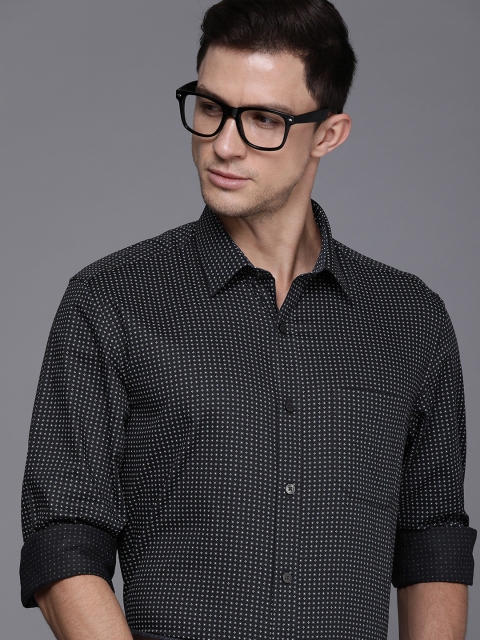 

Louis Philippe Men Navy Blue & White Printed Slim Fit Formal Shirt