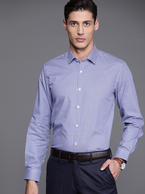 

Louis Philippe Men Blue & White Pure Cotton Slim Fit Self-Design Formal Shirt