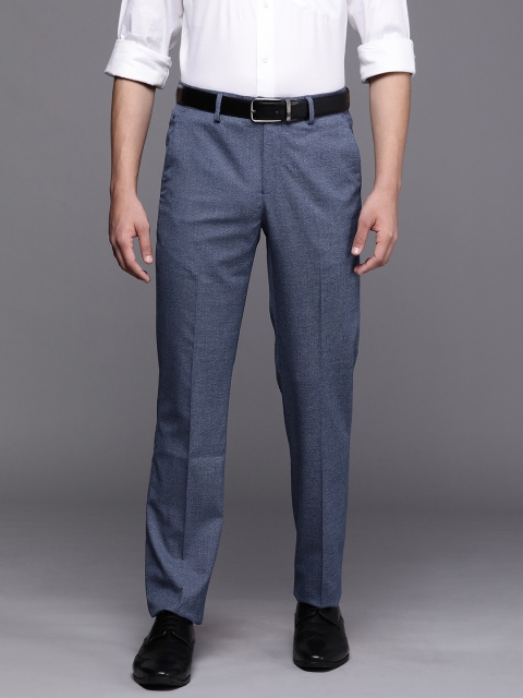 

Louis Philippe Men Blue Self-Design Slim Fit Formal Trousers