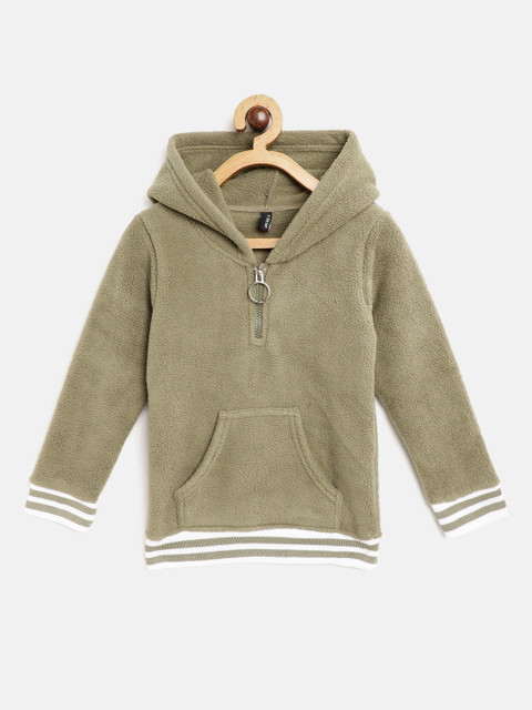 

GAME BEGINS Boys Olive Green Sherpa Hooded Sweatshirt