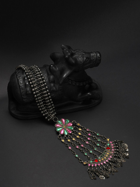 

SANGEETA BOOCHRA Silver & Multicoloured Artificial Stone Studded Handcrafted Necklace