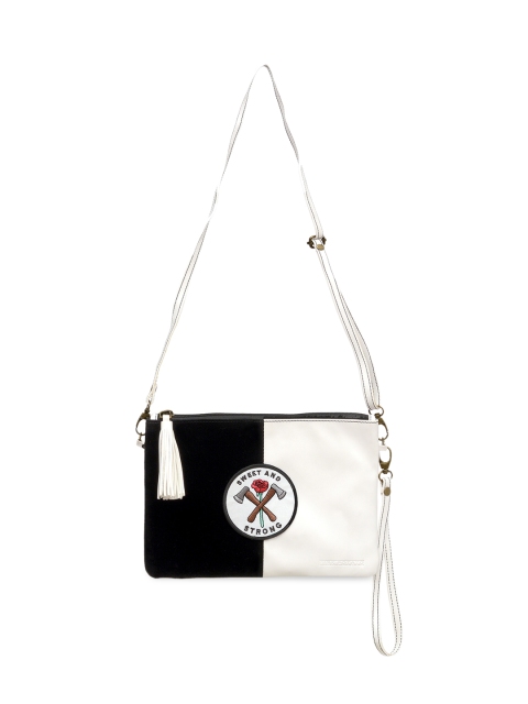 

Pink Potato Black Colourblocked Structured Sling Bag with Applique
