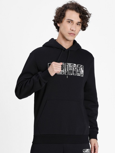 

Puma Men Black Solid Logo Printed Hoodie