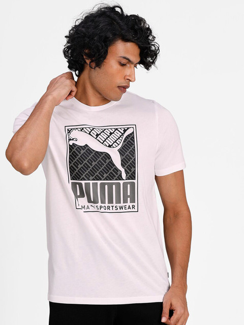 

Puma Men White Printed Slim Fit Cat Box T-shirt