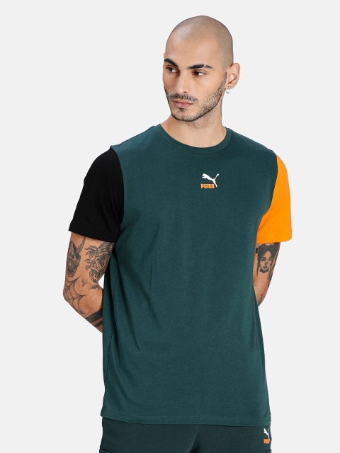 

Puma Men Green & Black Colourblocked CLSX Slim Fit T-shirt
