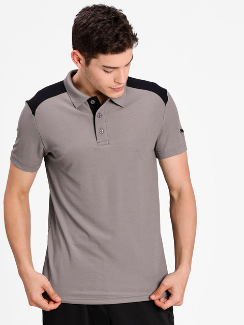 

Puma Men Grey & Black Polo Collar Train T-shirt