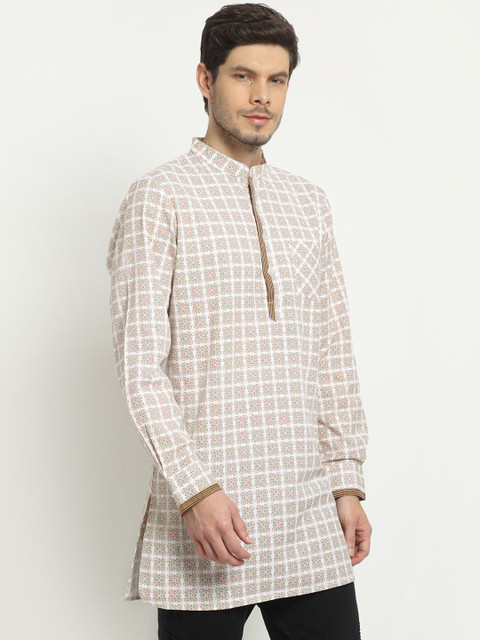 

Ekmatra Men Rust All Over Tile Print Khadi Handloom Kurta
