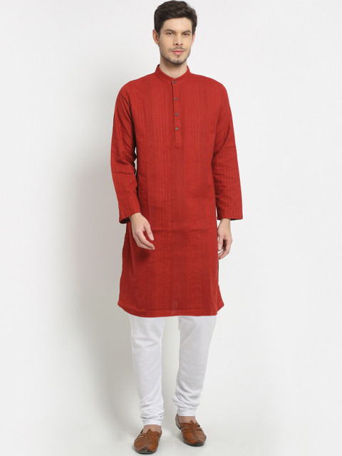 

Ekmatra Men Maroon Thread Work Khadi Handloom Kurta