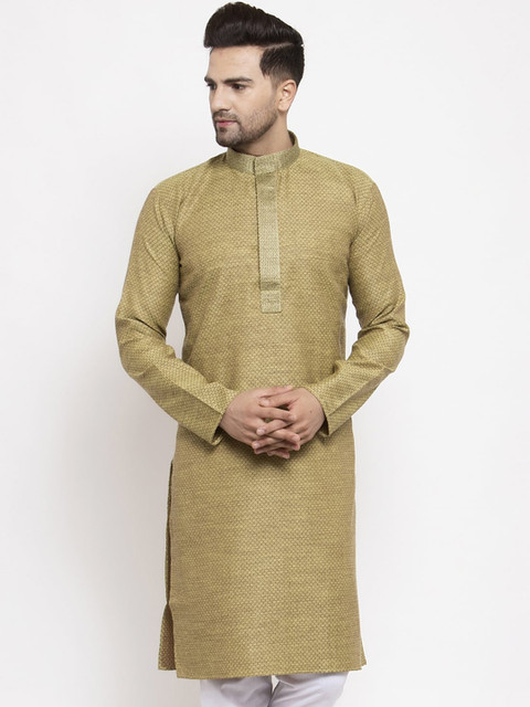 

Jompers Men Olive Green Thread Work Kurta