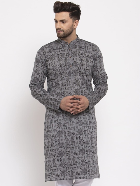 

Jompers Men Grey Printed Ethnic Motifs Kurta