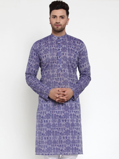 

Jompers Men Blue Tribal Printed Kurta