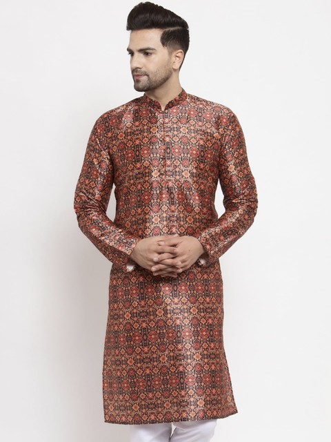 

Jompers Men Orange & Red Ethnic Motifs Printed Kurta