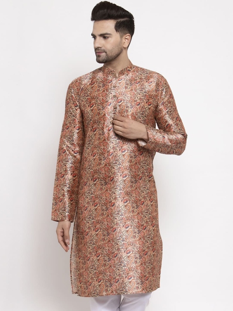 

Jompers Men Gold-Toned Floral Printed Kurta