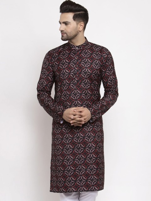 

Jompers Men Brown & Red Geometric Printed Kurta