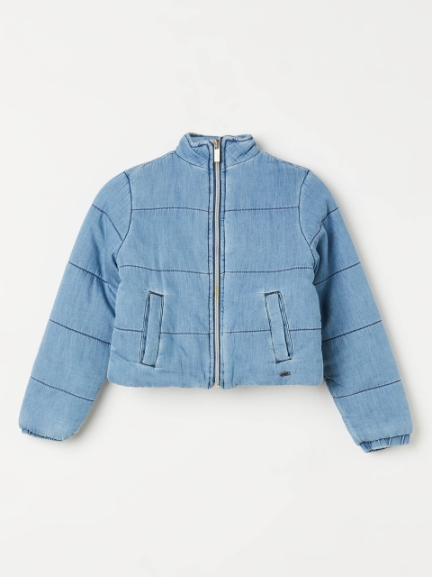

Denimize by Fame Forever Girls Blue Padded Jacket with Embroidered