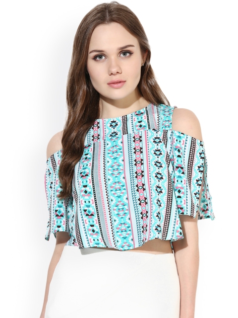 

Veni Vidi Vici Women Blue Printed Crop Top